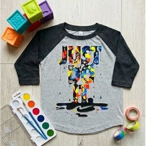 Kids' 4T 'Just Do It' Paint-Splash Raglan Tee - Gray & Black